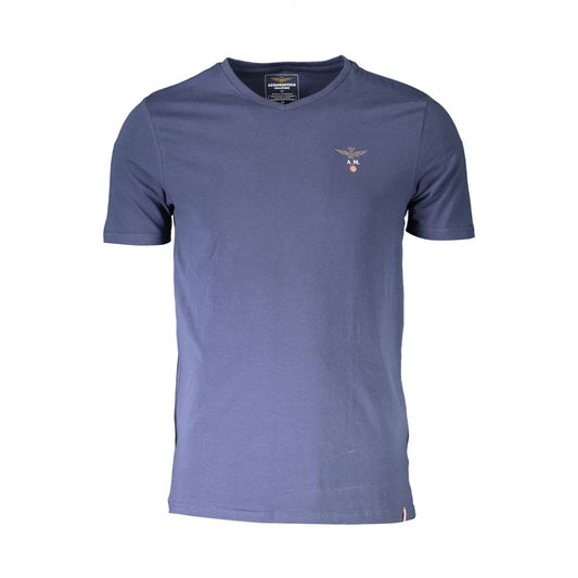 Activewear T-Shirt by Aeronautica Militare for men in stretch cotton blue features an ergonomic design with , highlighting a ergonomic length and ergonomic v-neck neckline for a high-performance look.