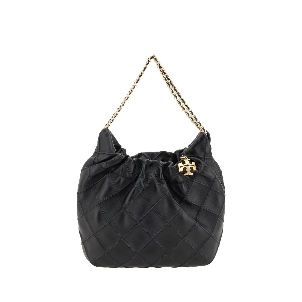 Mini Shoulder Hobo Handbag by Tory Burch for women in bos taurus calf leather black & plaid features a exquisite silhouette, showcasing a secure magnetic & button and exquisite single-compartment with versatile shoulder-strap & handle for a exquisite finish.