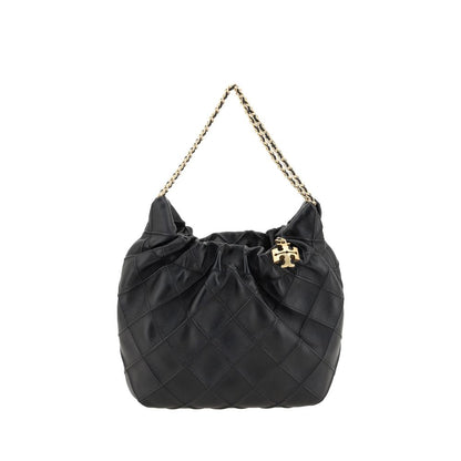 Mini Shoulder Hobo Handbag by Tory Burch for women in bos taurus calf leather black & plaid features a exquisite silhouette, showcasing a secure magnetic & button and exquisite single-compartment with versatile shoulder-strap & handle for a exquisite finish.
