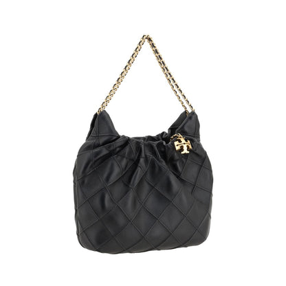 This Mini Shoulder Hobo Handbag by Tory Burch for women in bos taurus calf leather and black & plaid presents a sculptural silhouette featuring a secure magnetic & button, ample single-compartment, and versatile shoulder-strap & handle for a sculptural finish.
