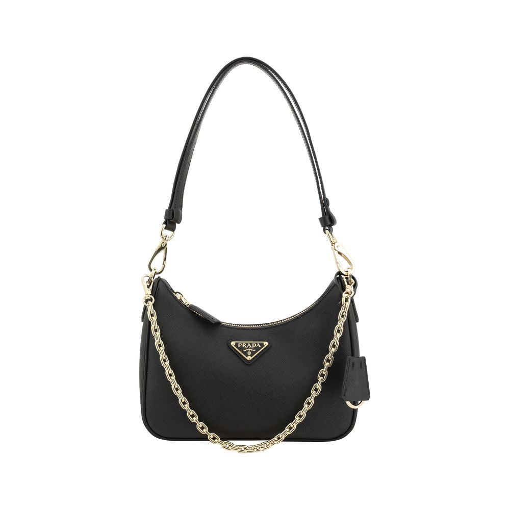 Shoulder Bag by Prada for women in bos taurus saffiano calf leather & plexiglass black features a distinguished silhouette, showcasing a secure zipper and distinguished with versatile shoulder-strap for a distinguished finish.