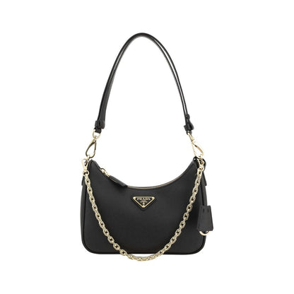 Shoulder Bag by Prada for women in bos taurus saffiano calf leather & plexiglass black features a distinguished silhouette, showcasing a secure zipper and distinguished with versatile shoulder-strap for a distinguished finish.