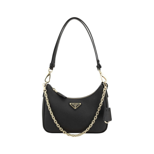 Shoulder Bag by Prada for women in bos taurus saffiano calf leather & plexiglass black features a distinguished silhouette, showcasing a secure zipper and distinguished with versatile shoulder-strap for a distinguished finish.