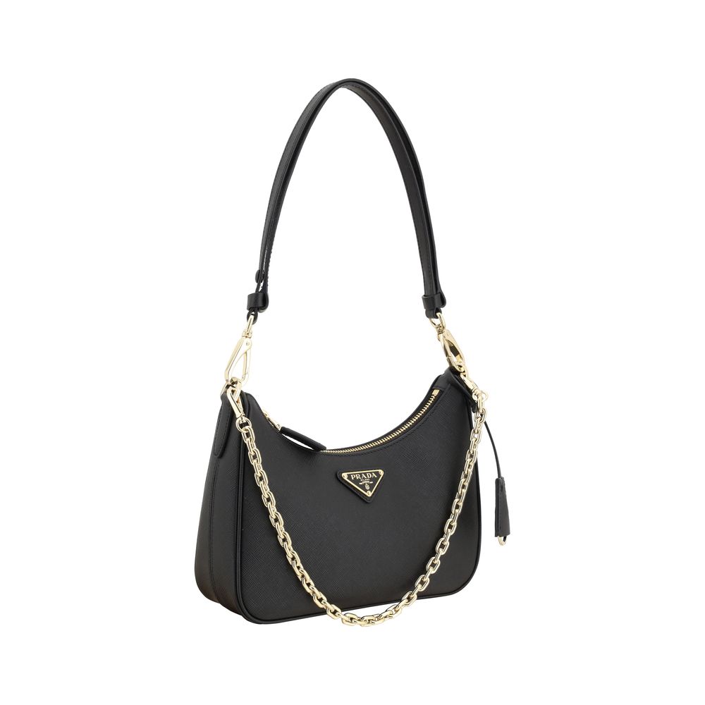 Shoulder Bag by Prada for women in bos taurus saffiano calf leather & plexiglass black features an effortlessly chic silhouette with a secure zipper, ample , and versatile shoulder-strap for effortlessly chic everyday luxury.