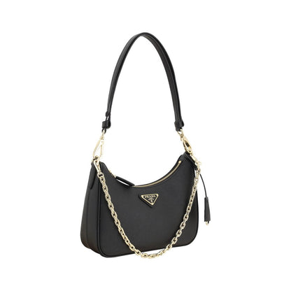 Shoulder Bag by Prada for women in bos taurus saffiano calf leather & plexiglass black features an effortlessly chic silhouette with a secure zipper, ample , and versatile shoulder-strap for effortlessly chic everyday luxury.