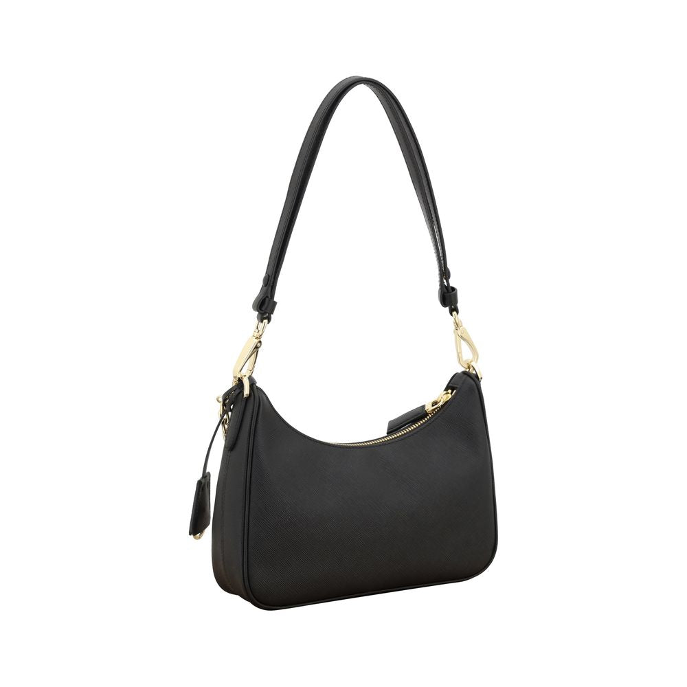 Shoulder Bag by Prada for women in bos taurus saffiano calf leather & plexiglass black presents a versatile silhouette, showcasing a secure zipper and versatile with versatile shoulder-strap for a sophisticated look.