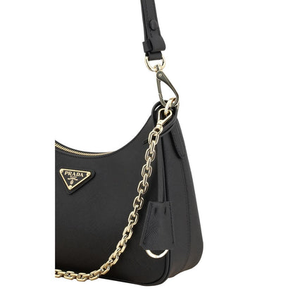 Shoulder Bag by Prada for women in bos taurus saffiano calf leather & plexiglass black presents a versatile silhouette, showcasing a secure zipper and versatile with versatile shoulder-strap for a sophisticated look.
