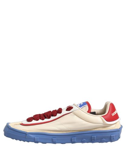 Dolce & Gabbana Men's Low Top Calf Leather Nylon & Acrylic Sneakers - Blue Multicolor Red White