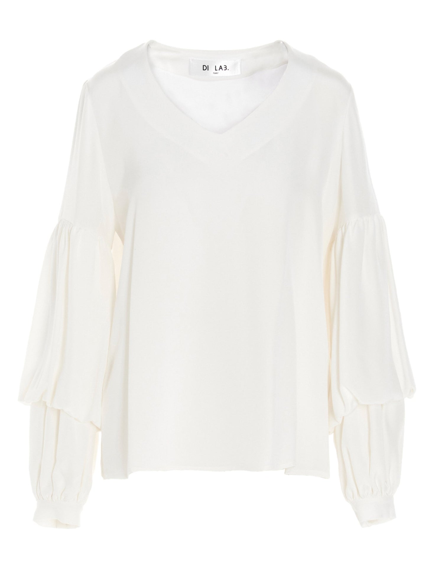 Blouse by DI.LA3 PARI' for women in silk white showcases a sublime silhouette, artfully detailed with a sublime v-neck neckline and for a sophisticated, sublime finish.