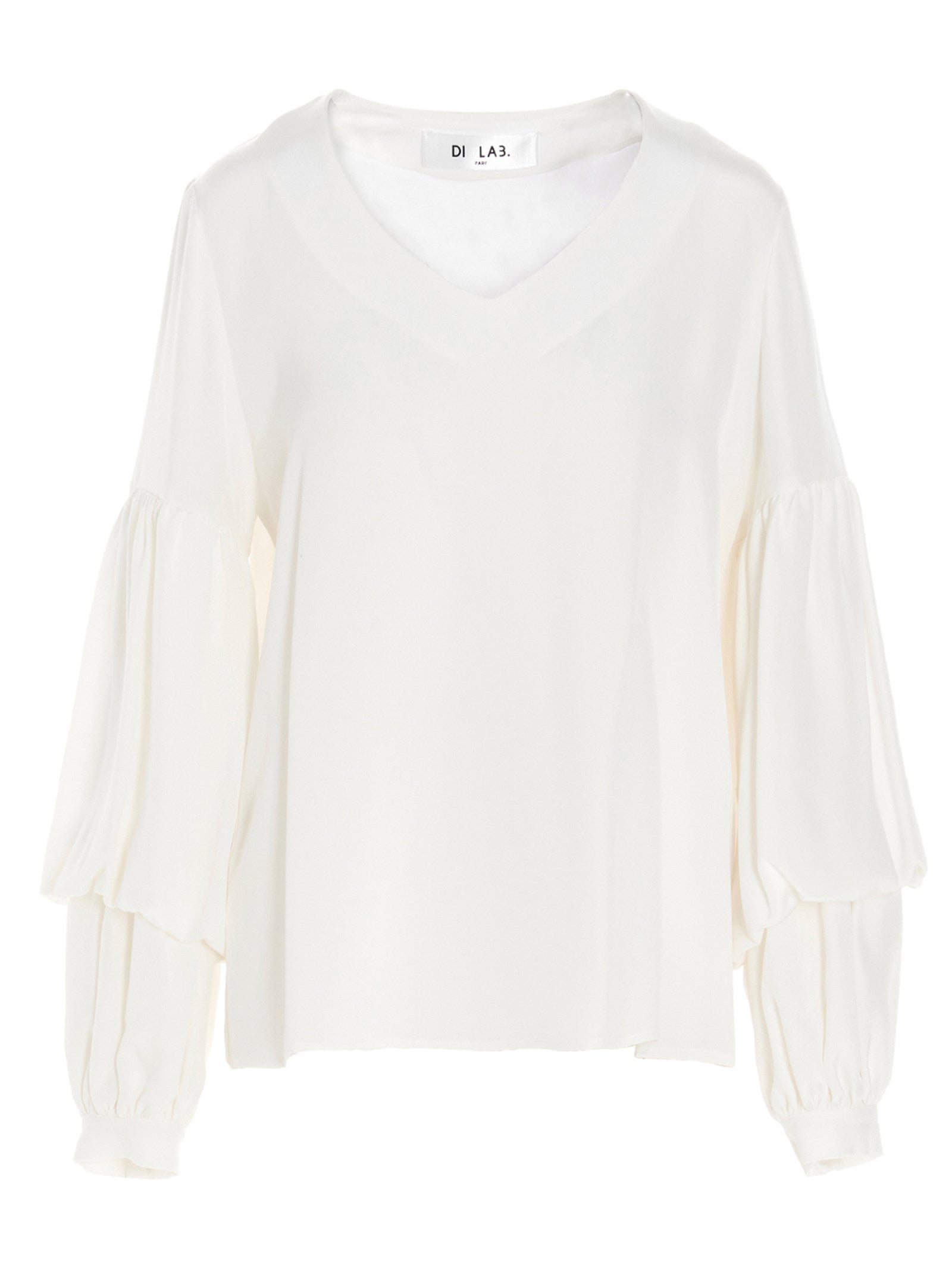 Blouse by DI.LA3 PARI' for women in silk white showcases a sublime silhouette, artfully detailed with a sublime v-neck neckline and for a sophisticated, sublime finish.