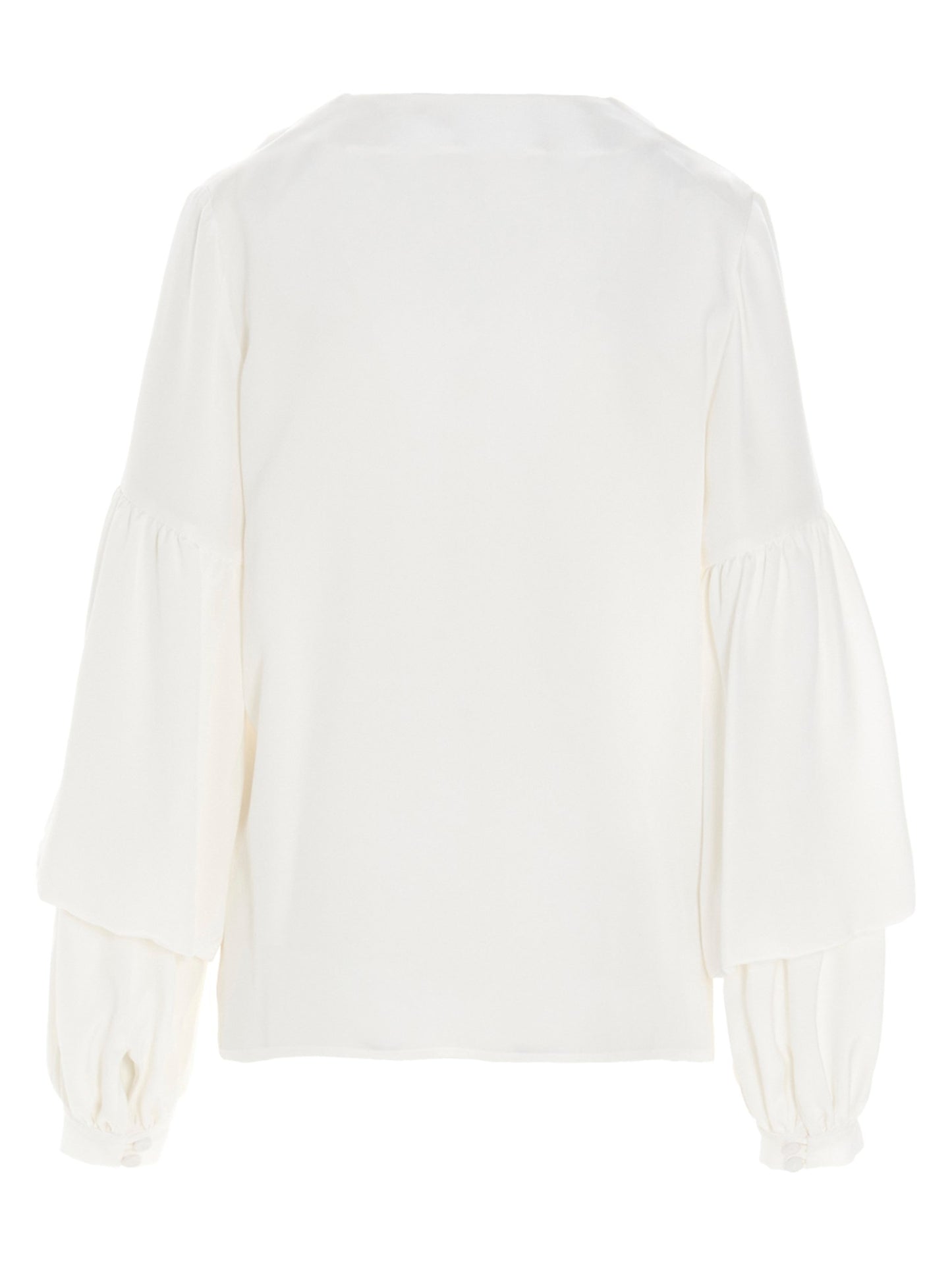 Blouse by DI.LA3 PARI' for women in silk white presents a discerning silhouette, showcasing a sophisticated v-neck neckline and for a truly discerning finish.