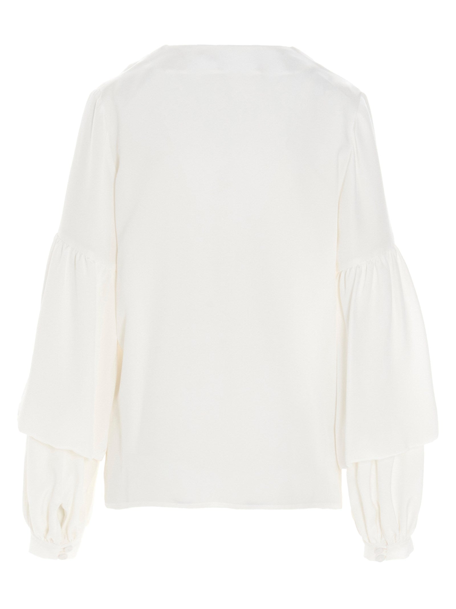 Blouse by DI.LA3 PARI' for women in silk white presents a discerning silhouette, showcasing a sophisticated v-neck neckline and for a truly discerning finish.