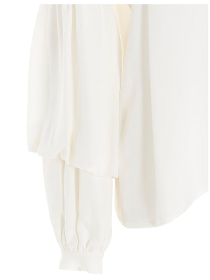 Blouse by DI.LA3 PARI' for women in silk white features an architectural silhouette with a refined and elegant for a architectural look.