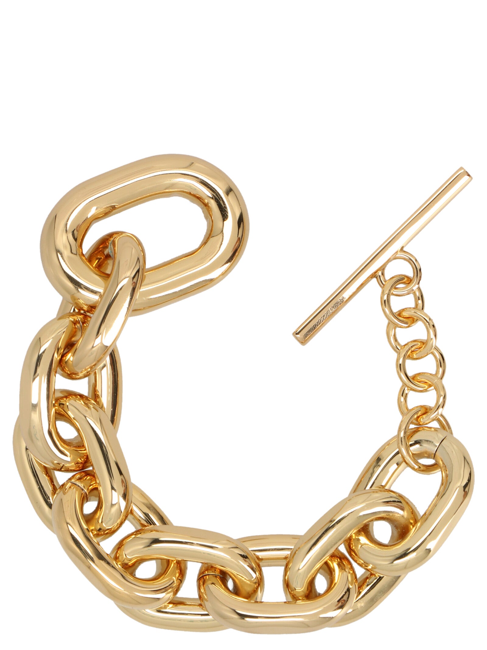 Bracelet by Paco Rabanne for women in stretch cotton gold showcases a cosmopolitan silhouette, artfully capturing the essence of the cosmopolitan Women's Chain Link Gold Brass Bracelet with a cosmopolitan chain link bracelet design.