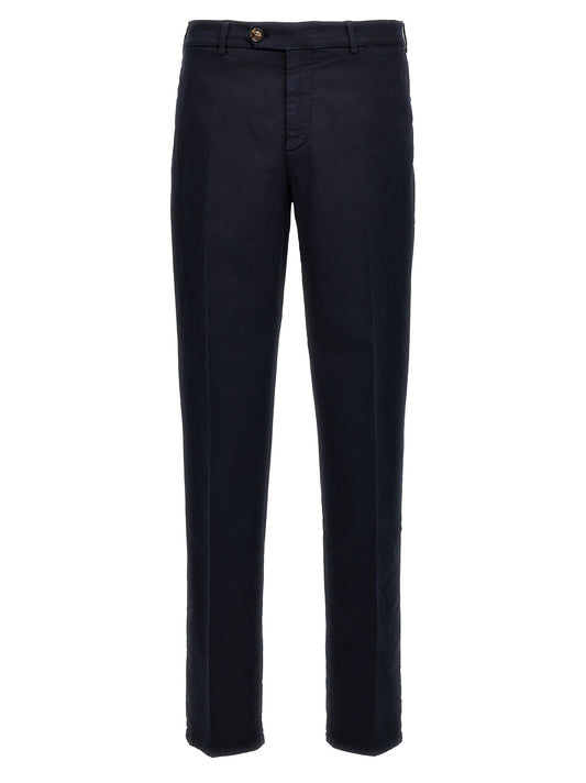 Casual Pants by Brunello Cucinelli for men in stretch cotton blue features an sartorial and long with a cut for a sartorial finish.