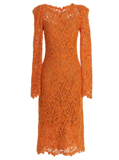 Dress by Ermanno Scervino for women in polyester cotton & wool orange, patterned & floral showcases a striking silhouette, elegantly detailed with a long-sleeve, refined , and a striking midi for a striking finish.