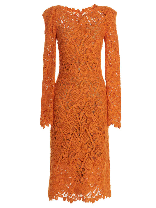 Dress by Ermanno Scervino for women in polyester cotton & wool orange, patterned & floral showcases a striking silhouette, elegantly detailed with a long-sleeve, refined , and a striking midi for a striking finish.