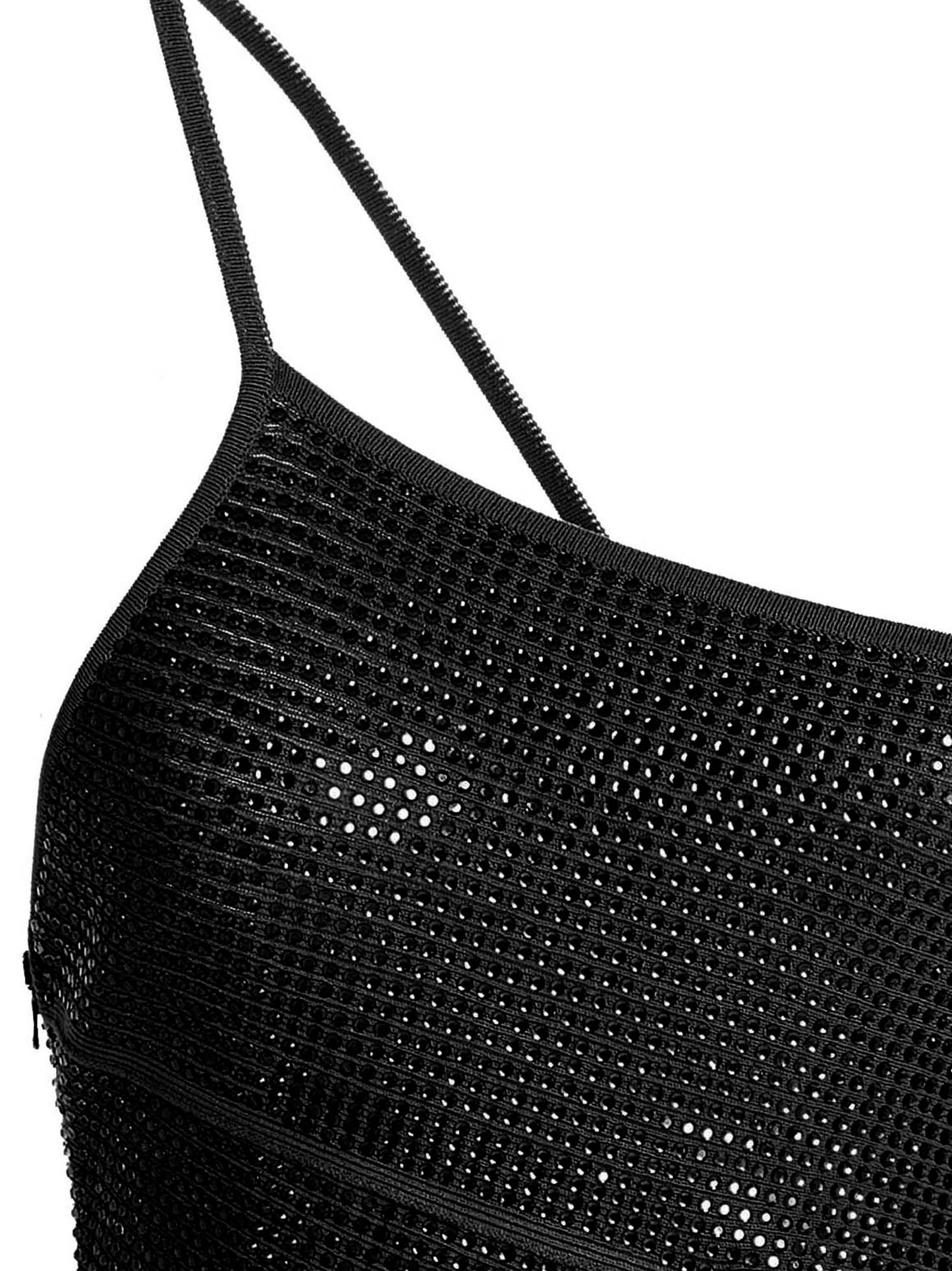 Dress by ANDREĀDAMO for women in viscose & polyester sequins black features an cute silhouette, detailed with a and asymmetric neckline that elegantly flows into a cute short.