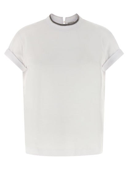 T-Shirt by Brunello Cucinelli for women in stretch cotton white features an on trend silhouette, perfectly showcasing a on trend short-sleeve and crew neckline for an elevated aesthetic.
