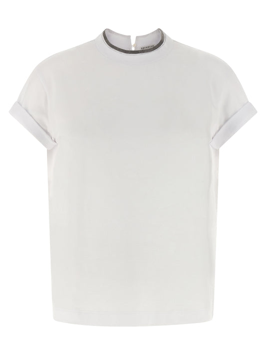T-Shirt by Brunello Cucinelli for women in stretch cotton white features an on trend silhouette, perfectly showcasing a on trend short-sleeve and crew neckline for an elevated aesthetic.