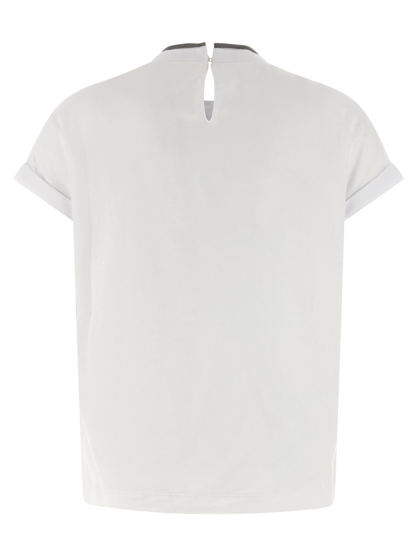 T-Shirt by Brunello Cucinelli for women in stretch cotton white features a plush silhouette, showcasing a sophisticated crew neckline and for a truly plush finish.
