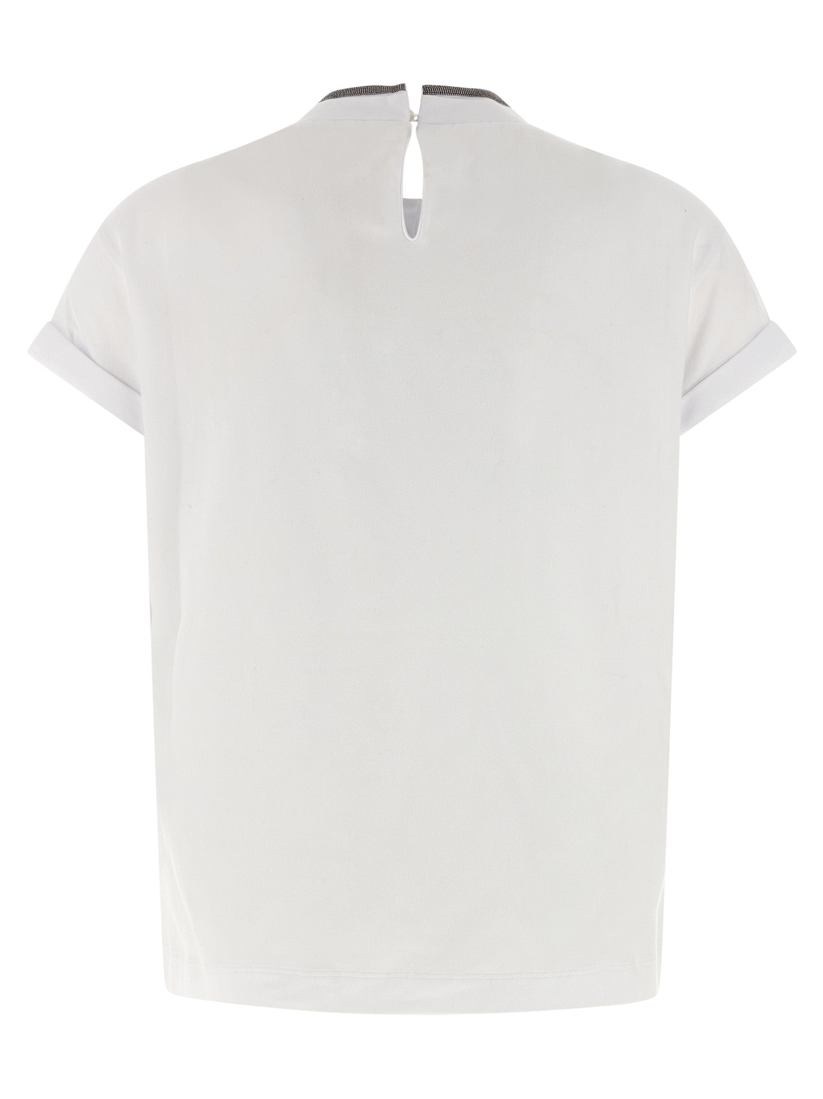 T-Shirt by Brunello Cucinelli for women in stretch cotton white features a plush silhouette, showcasing a sophisticated crew neckline and for a truly plush finish.