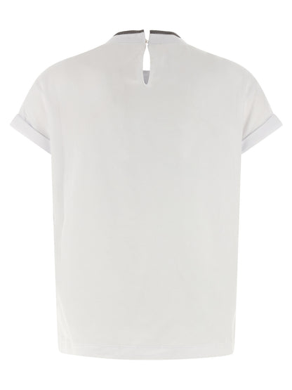 T-Shirt by Brunello Cucinelli for women in stretch cotton white features a plush silhouette, showcasing a sophisticated crew neckline and for a truly plush finish.