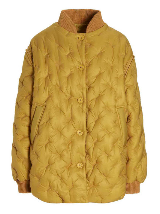 Bomber Jacket by SHERPA for women in polamide sherpa bicolour & yellow presents a effortlessly chic silhouette, showcasing a sophisticated and premium pockets & insulated for a truly effortlessly chic finish.