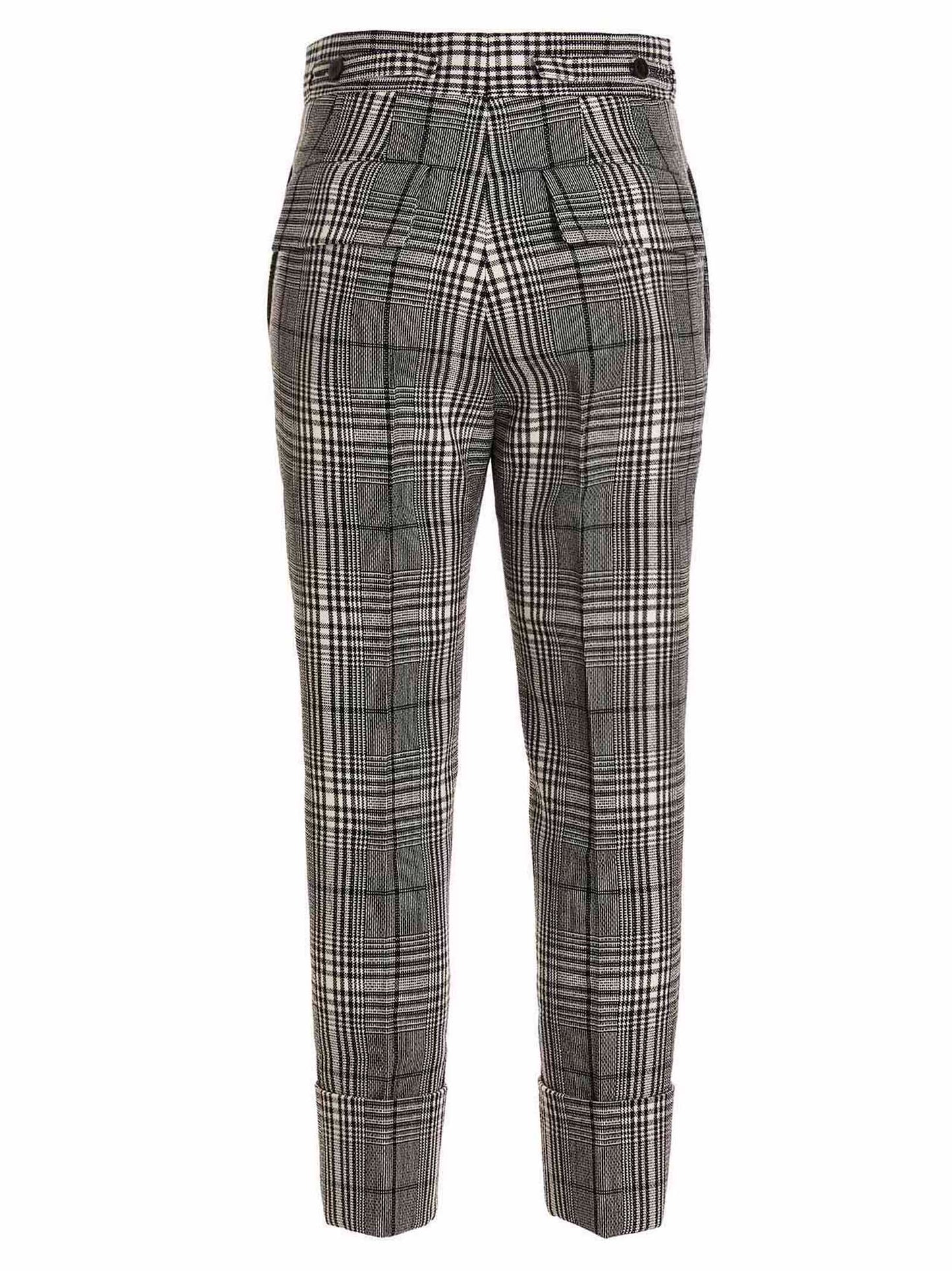Trousers by SAPIO for women in wool bicolour, black, white & patterned features a tailored silhouette with a tailored straight-leg, defined by its long and a sophisticated .