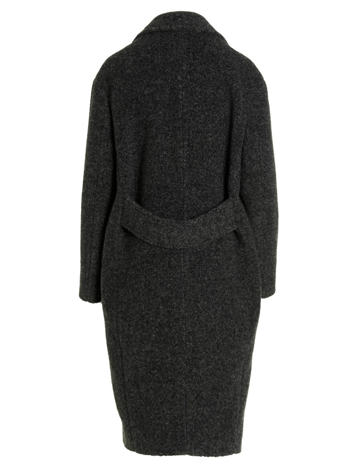 Overcoat by MAURIZIO MIRI for women in polyamide viscose gray showcases a architectural silhouette, artfully detailed with a distinctive v-neck neckline and functional pockets for a architectural finish.