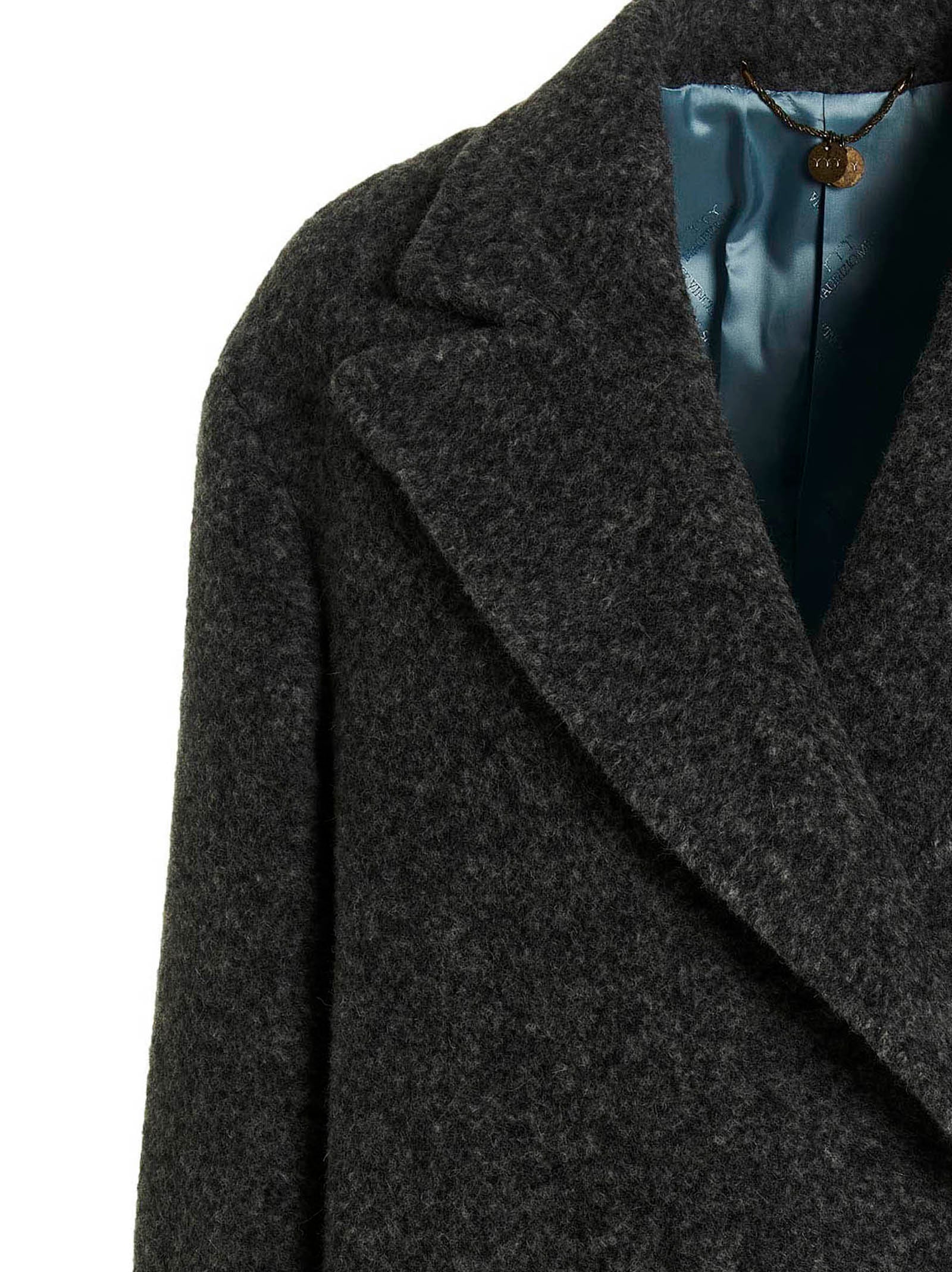 Overcoat by MAURIZIO MIRI for women in polyamide viscose gray features a contemporary silhouette showcasing a contemporary v-neck neckline and refined pockets for a sophisticated finish.