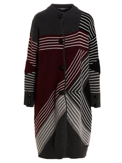Overcoat by Stella McCartney for women in virgin wool multicolor & striped features a cosy chic silhouette, artfully detailed with a sophisticated and premium pockets for a cosy chic finish.