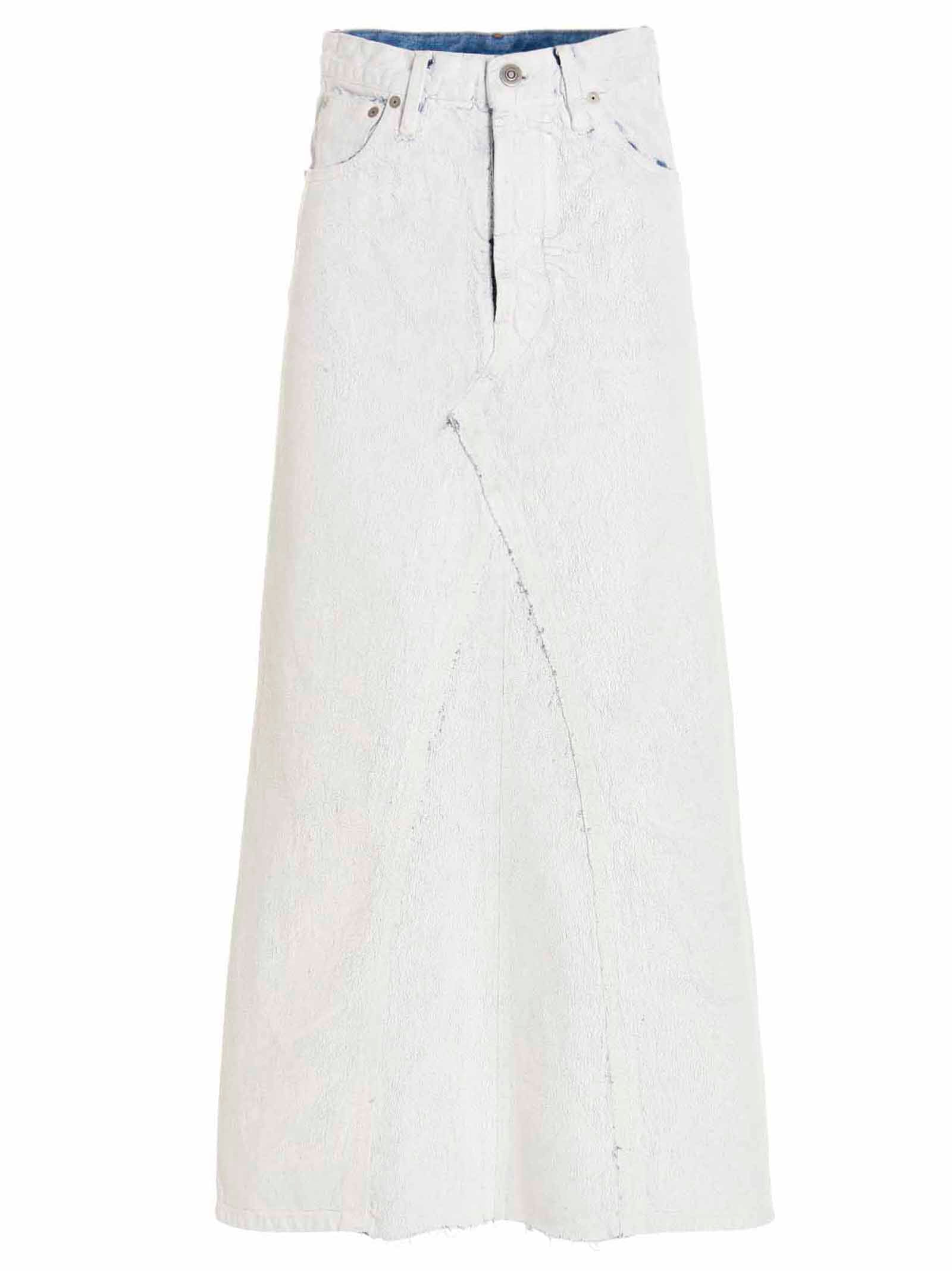 Skirt by Maison Margiela for women in denim cotton white features an relaxed-yet-refined silhouette that elegantly showcases the Women's Denim Cotton Mini Skirt design and sophisticated mini.