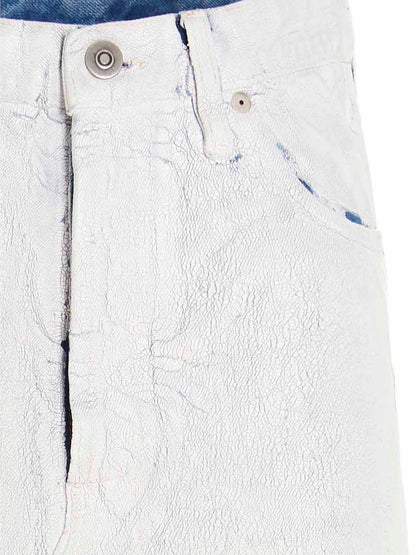 Skirt by Maison Margiela for women in denim cotton white features a contoured silhouette from the Women's Denim Cotton Mini Skirt collection, characterized by its contoured mini for a contoured finish.