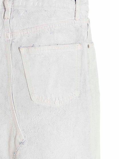 Skirt by Maison Margiela for women in denim cotton white showcases a dramatic silhouette, artfully capturing the essence of the Women's Denim Cotton Mini Skirt in a dramatic mini cut for a refined look.