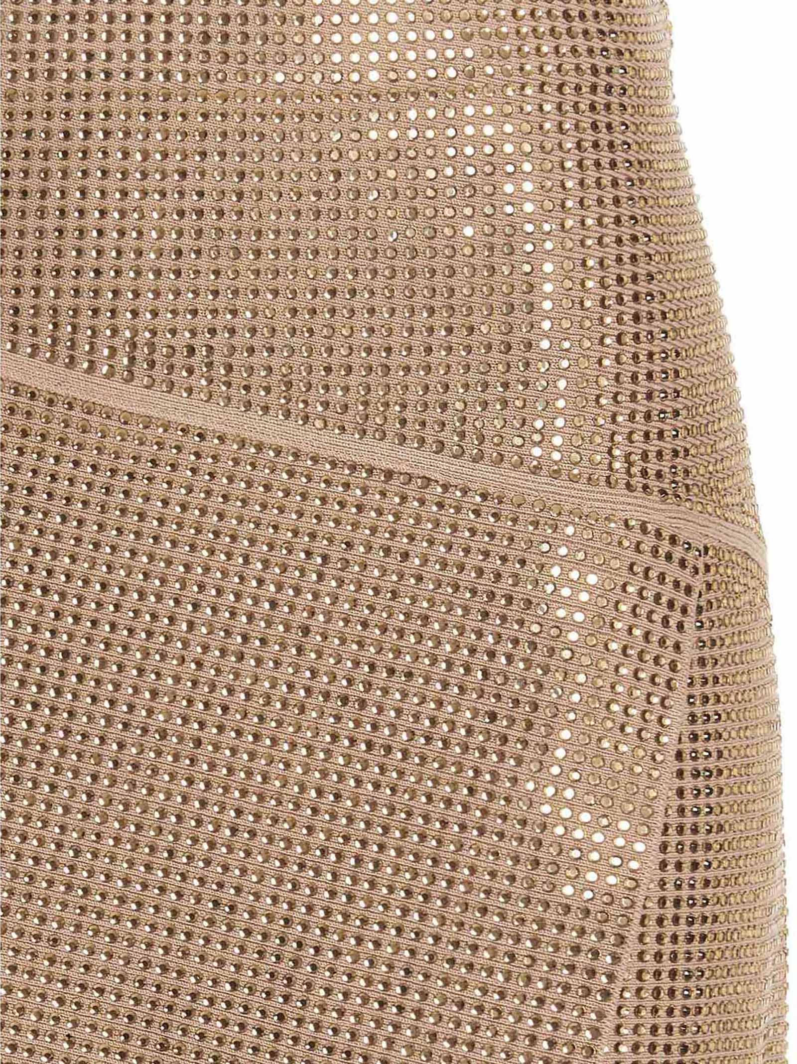 Skirt by ANDREĀDAMO for women in viscose & polyester sequins beige features a sublime silhouette, showcasing the sublime design of the Women's Viscose & Polyester Sequins Short Long Skirt in a sophisticated short long.