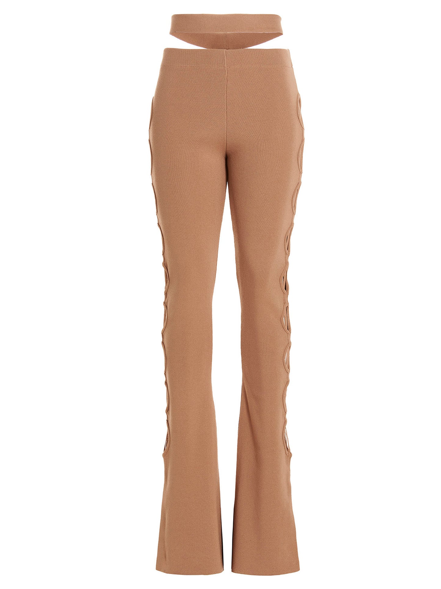 Trousers by ANDREĀDAMO for women in viscose polyester & polyamide beige features a tailored silhouette with a tailored flared, defined by its long and a sophisticated .