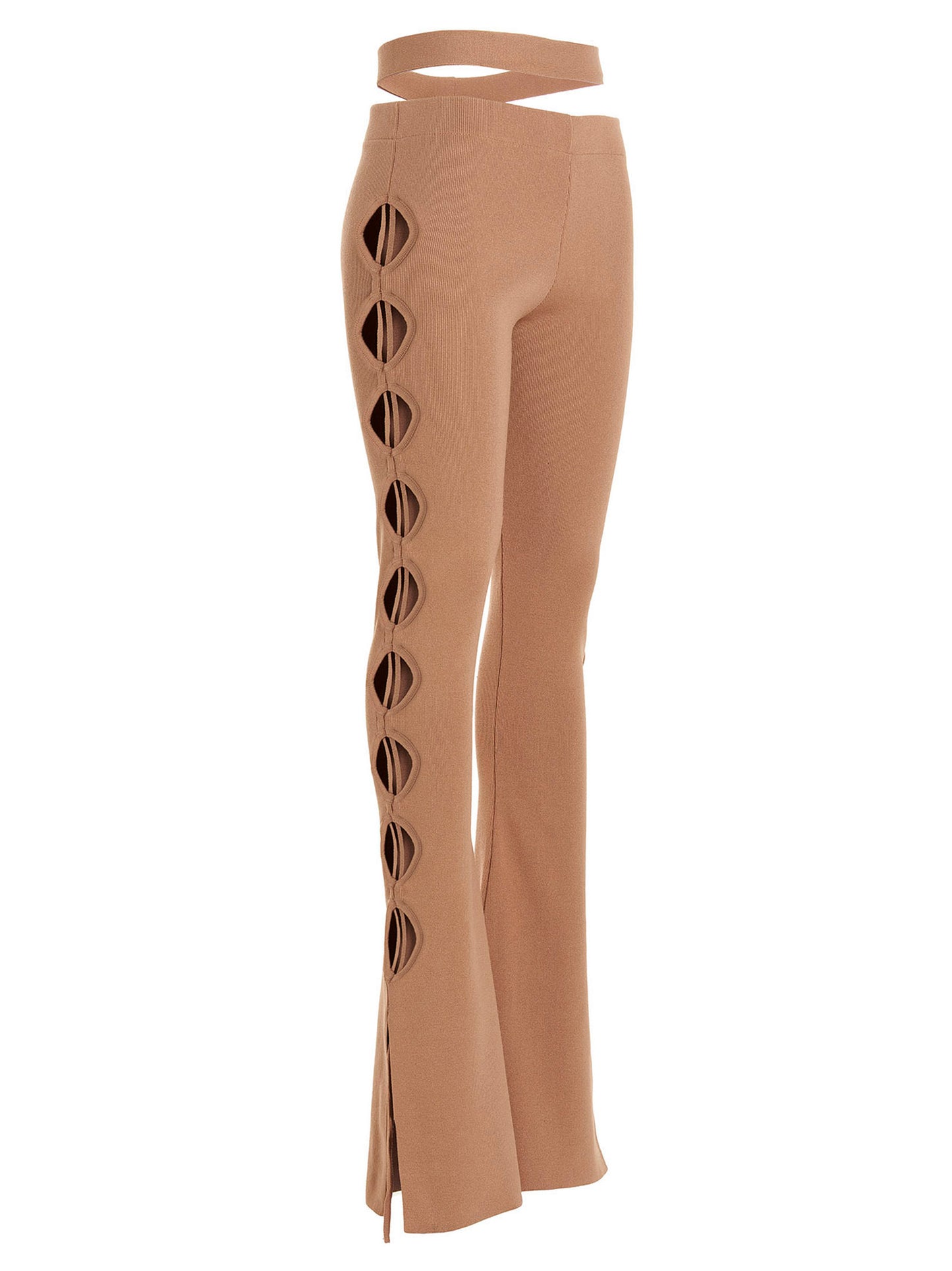 Trousers by ANDREĀDAMO for women in viscose polyester & polyamide beige features a artisanal silhouette, showcasing a sophisticated flared with a long and for a artisanal finish.