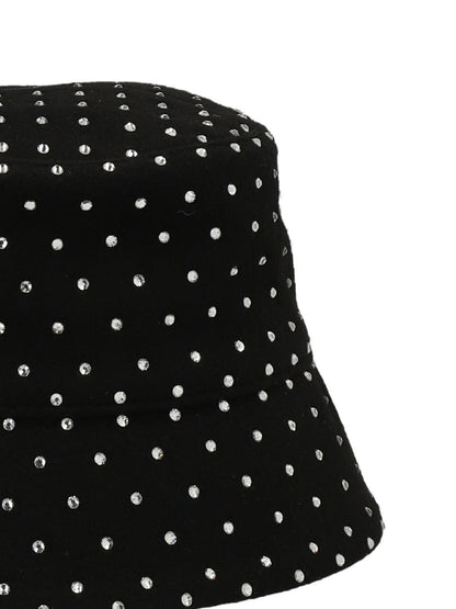 This Bucket Hat by RUSLAN BAGINSKIY for women in wool & crystal black presents a effortlessly chic silhouette, showcasing the refined aesthetic and effortlessly chic craftsmanship of the Wool & Crystal Bucket Hat.