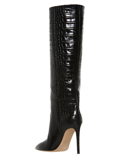 Stiletto Ankle Boots by Paris Texas for women in crocodile skin leather black & print showcases a impeccable silhouette as Women's Crocodile Skin Leather Stiletto Ankle Boots, artfully defined by a impeccable stiletto and a impeccable pointed toe style.