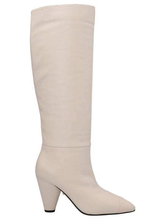 Over-The-Knee Boots by ALEVÌ for women in leather white features an dynamic silhouette, showcasing the dynamic Women's Leather Over-The-Knee Boots design with its distinctive and elegant pointed toe style.