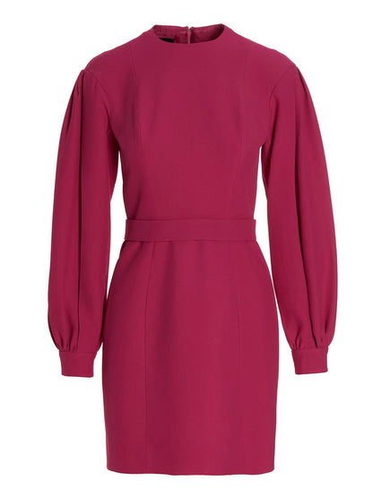 Dress by Giovanni Bedin for women in acetate & viscose fuchsia showcases a striking silhouette, elegantly detailed with a , refined , and a striking short mini for a striking finish.