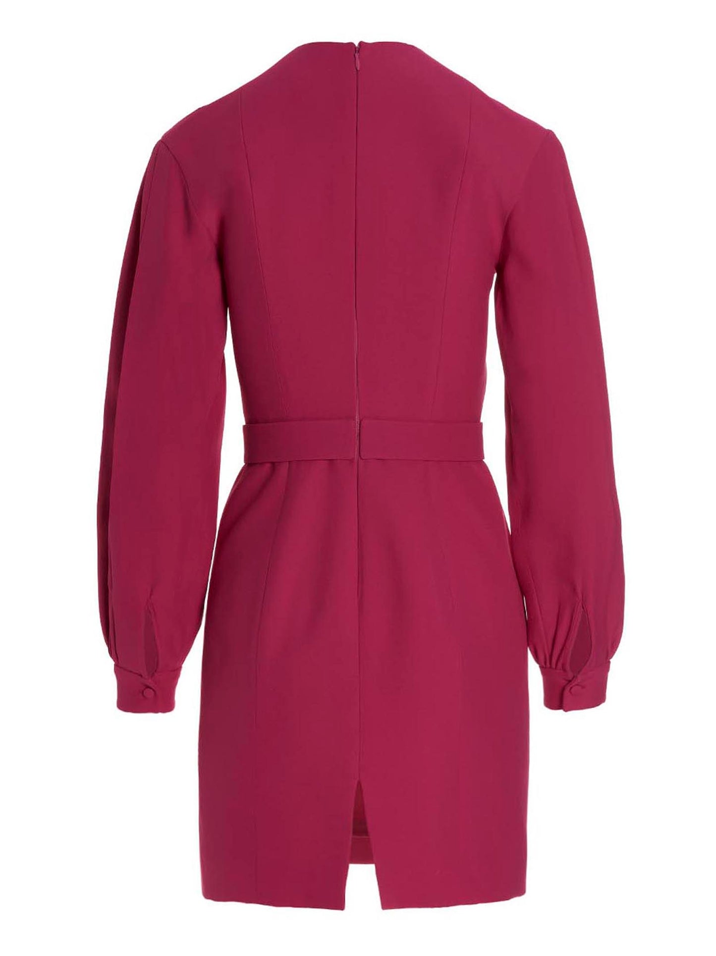 Dress by Giovanni Bedin for women in acetate & viscose fuchsia features a dramatic silhouette, showcasing an elegant and that flows into a dramatic short mini.