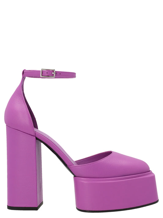 High-Heel Platform Ankle Strap Pumps Heels by 3Juin for women in leather and purple showcases a effortlessly elegant silhouette as Women's Leather High-Heel Platform Ankle Strap Pumps Heels, featuring a effortlessly elegant high-heel platform and a effortlessly elegant pointed toe style for an elegant look.
