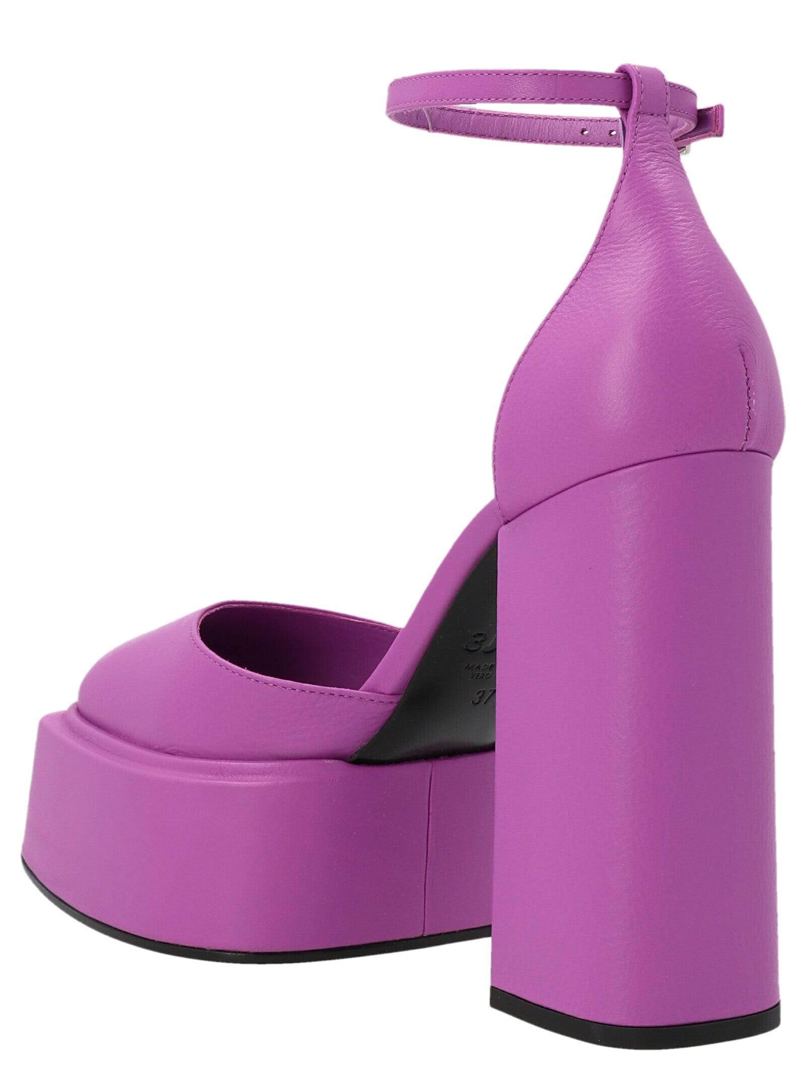 High-Heel Platform Ankle Strap Pumps Heels by 3Juin for women in leather purple features a effortless chic silhouette, showcasing the Women's Leather High-Heel Platform Ankle Strap Pumps Heels design with a effortless chic high-heel platform and pointed toe style for a effortless chic finish.
