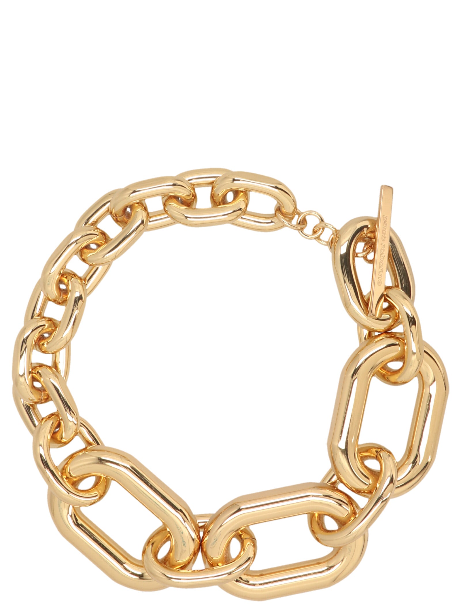 Necklace by Paco Rabanne for women in cashmere gold, showcasing a exquisite chain necklace design that perfectly embodies the exquisite elegance of the Women's Gold Aluminium Necklace collection.