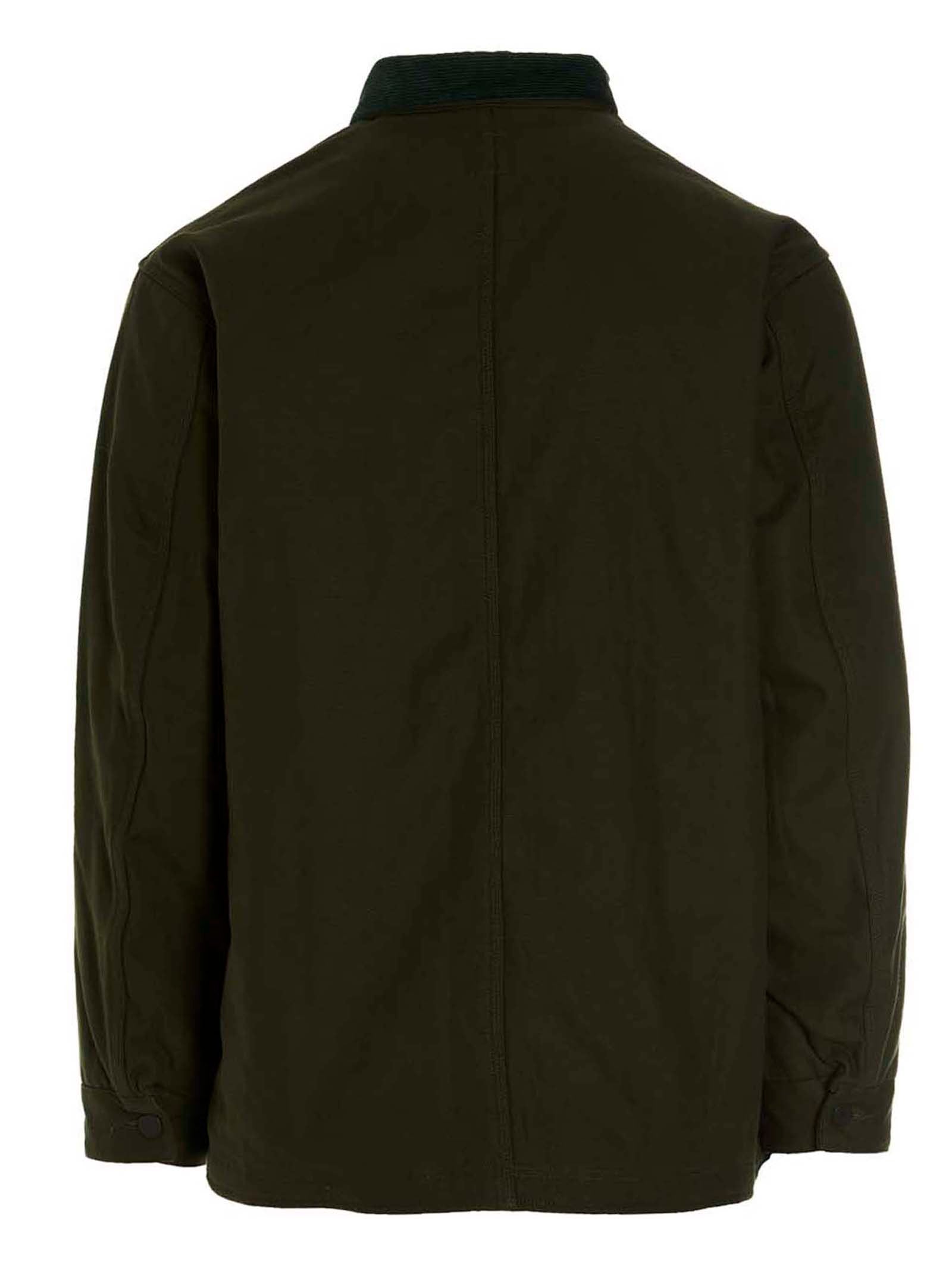 Overcoat by SOUTH2 WEST8 for men in cotton corduroy bicolour & green features an voluminous silhouette, showcasing distinct pockets and a voluminous for a truly voluminous aesthetic.