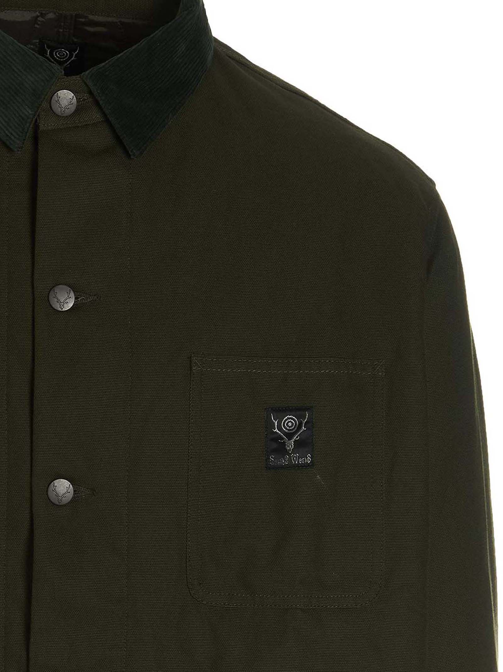 Overcoat by SOUTH2 WEST8 for men in cotton corduroy bicolour & green features a contemporary silhouette showcasing a contemporary and refined pockets for a sophisticated finish.