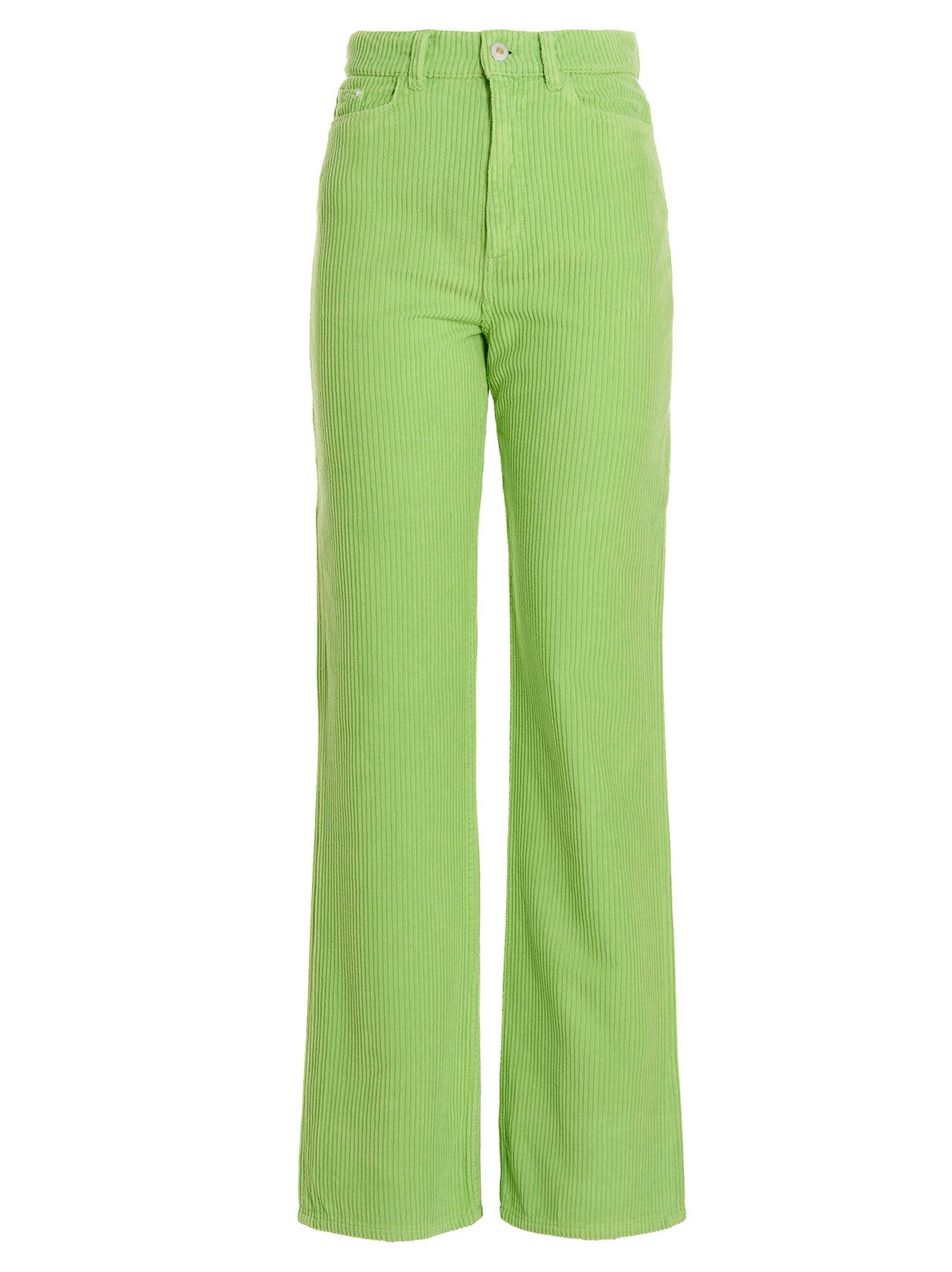 Trousers by Wandler for women in cotton corduroy bicolour, green & rose features an sartorial silhouette, showcasing a precise straight-leg and long with a sartorial high rise for a refined look.
