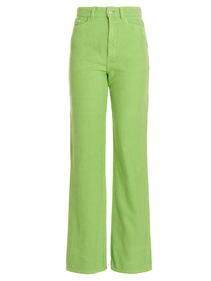 Trousers by Wandler for women in cotton corduroy bicolour, green & rose features an sartorial silhouette, showcasing a precise straight-leg and long with a sartorial high rise for a refined look.